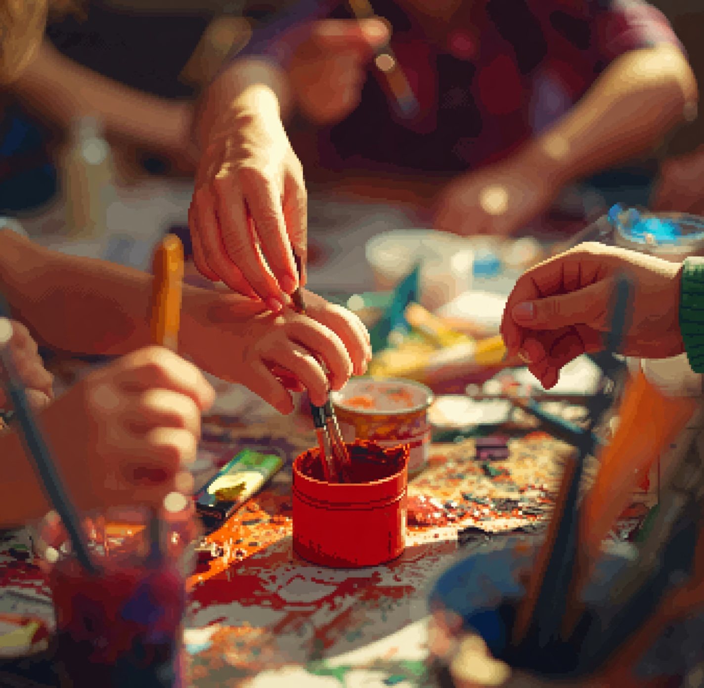 Mains d'enfants en création artistique