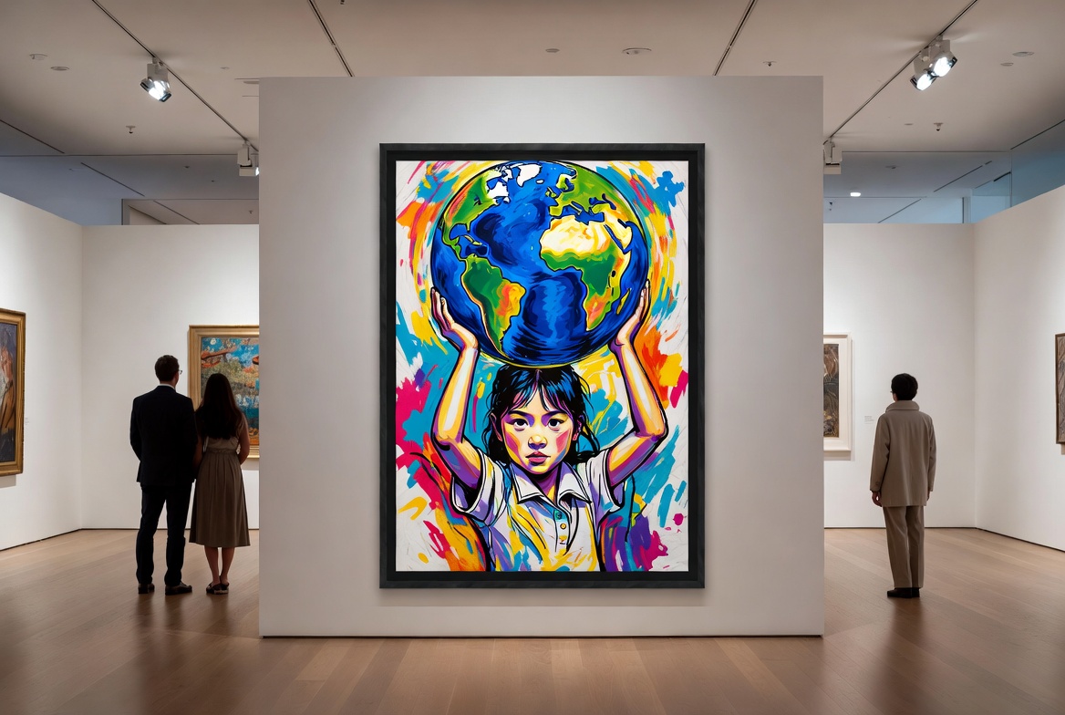 Jeune fille portant symboliquement le globe