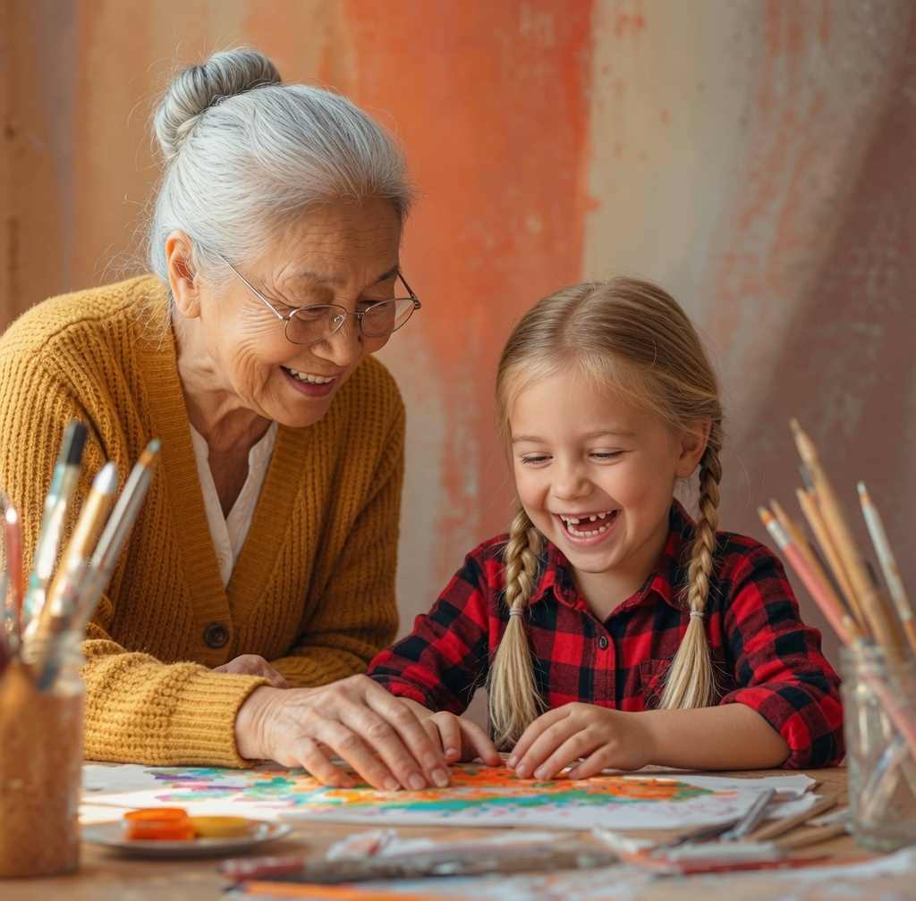 Grand-mère transmettant l'art de la peinture à sa petite-fille — Fondation XXVII
